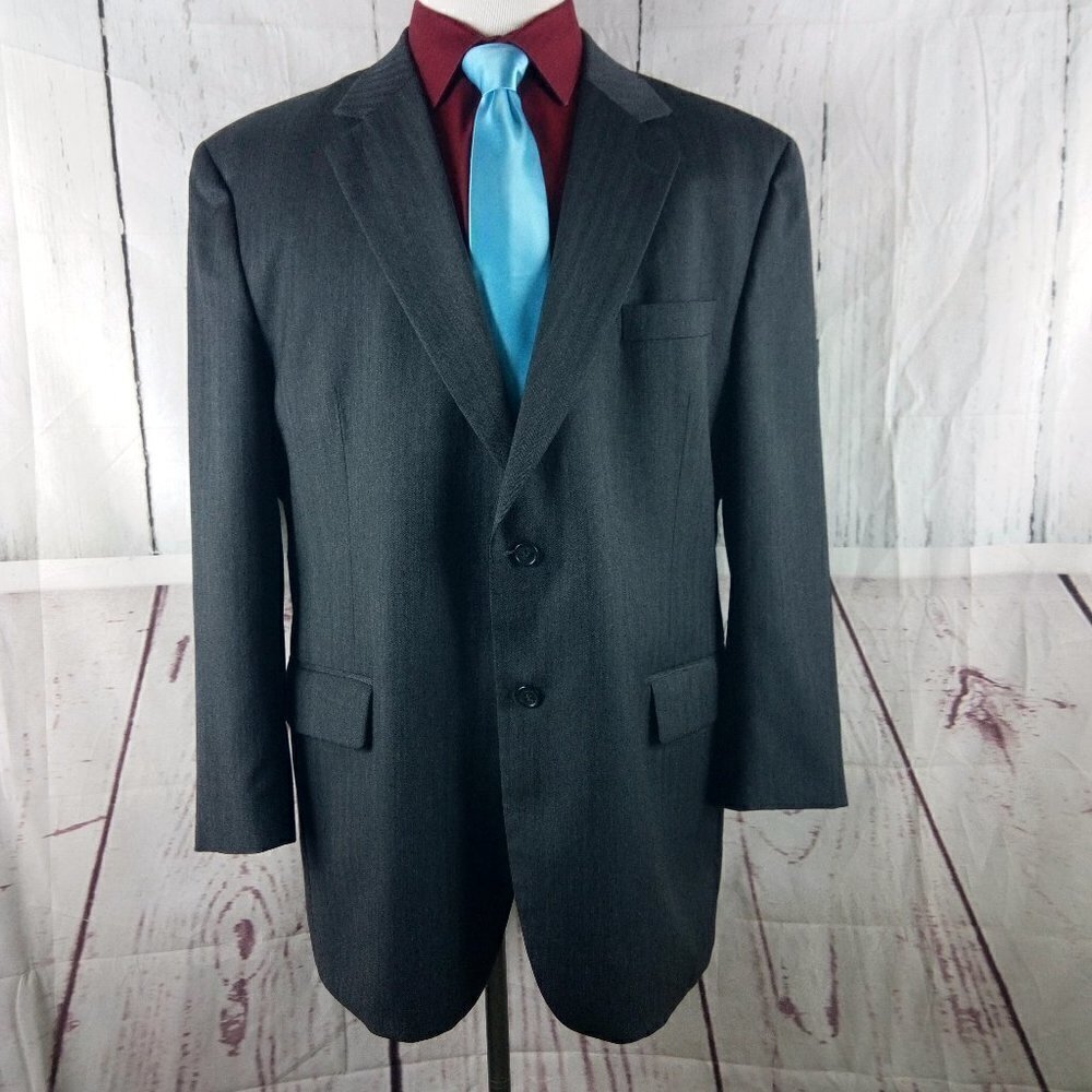 Jos A Bank 1905 46R Wool Cashmere 2 Button Gray Herringbone Suit Blazer Jacket